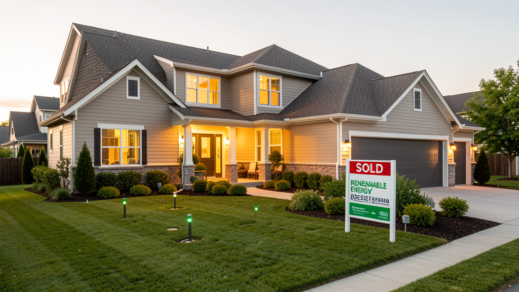 A modern home with geothermal heating system installed, showing increased property value through green energy upgrades