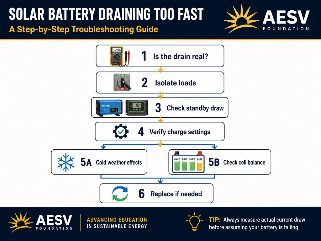 Solar Battery Draining Too Fast? Diagnose Parasitic Draw, Cell Imbalance & When to Replace