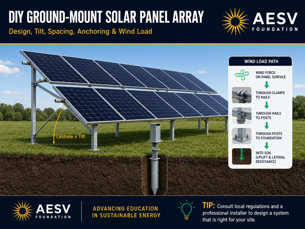 DIY Ground-Mount Solar Panel Array: Design, Ballast, Wind Load & Tilt