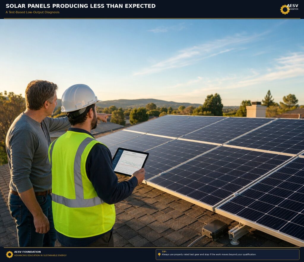 Solar Panels Producing Less Than Expected: A Test-Based Low-Output Diagnosis